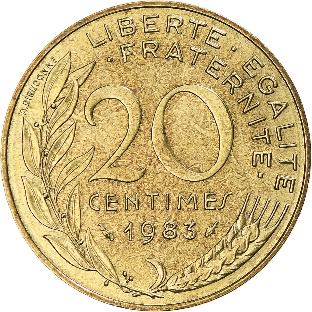 Moneta, Francja, Marianne, 20 Centimes, 1983, Paris, AU(50-53), Aluminium-Brąz