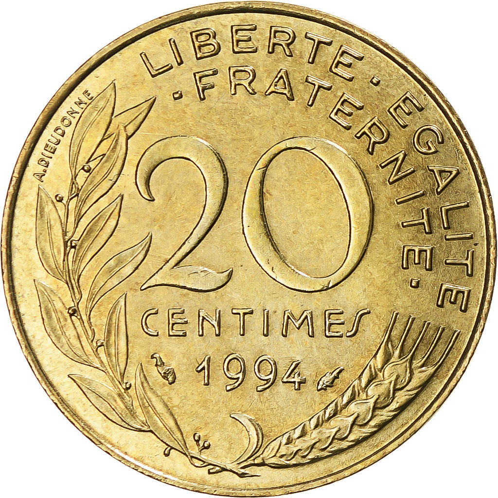 Coin, France, Marianne, 20 Centimes, 1994, Paris, EF(40-45), Aluminum-Bronze