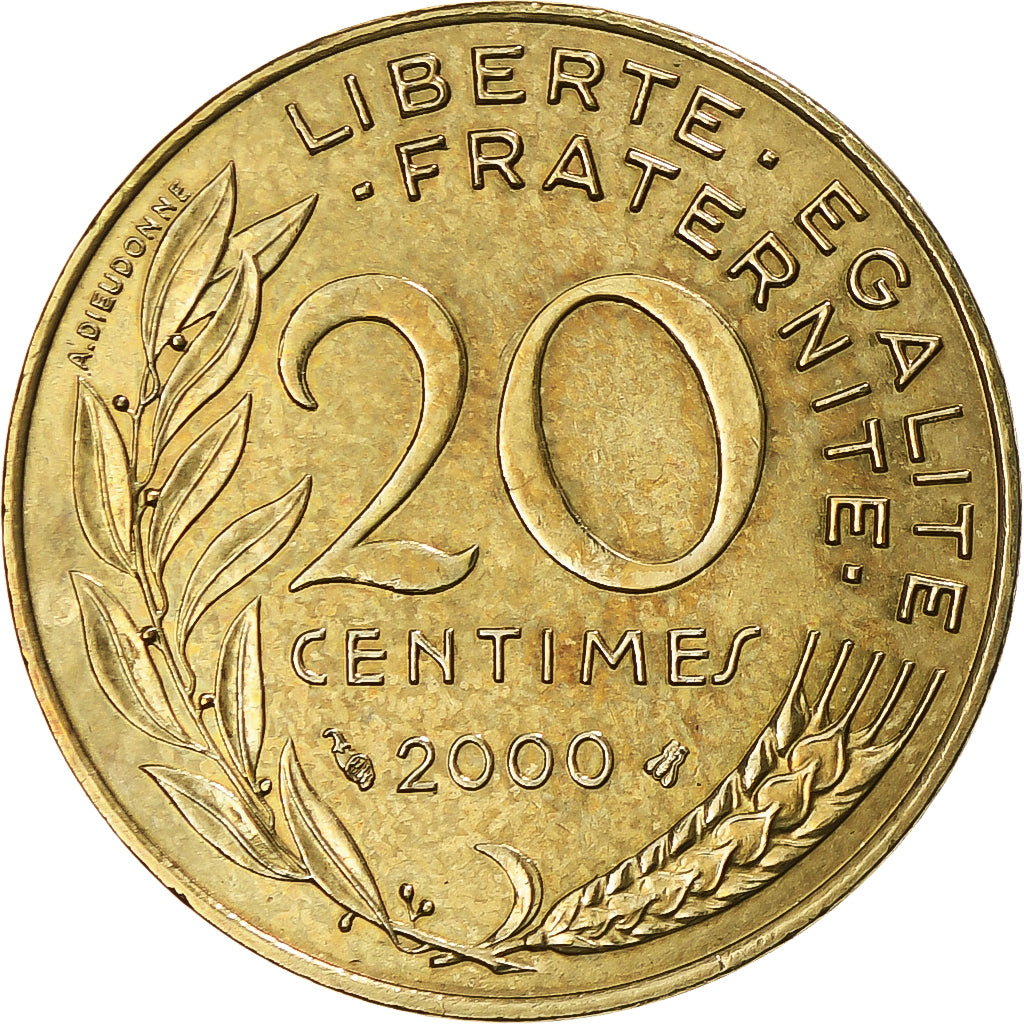 Moneta, Francja, Marianne, 20 Centimes, 2000, Paris, AU(55-58), Aluminium-Brąz