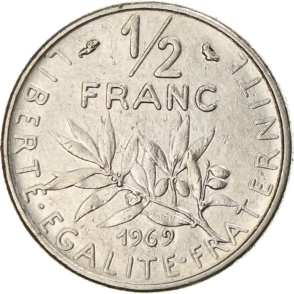 Moneda, Francia, Semeuse, 1/2 Franc, 1969, Paris, MBC, Níquel, KM:931.1