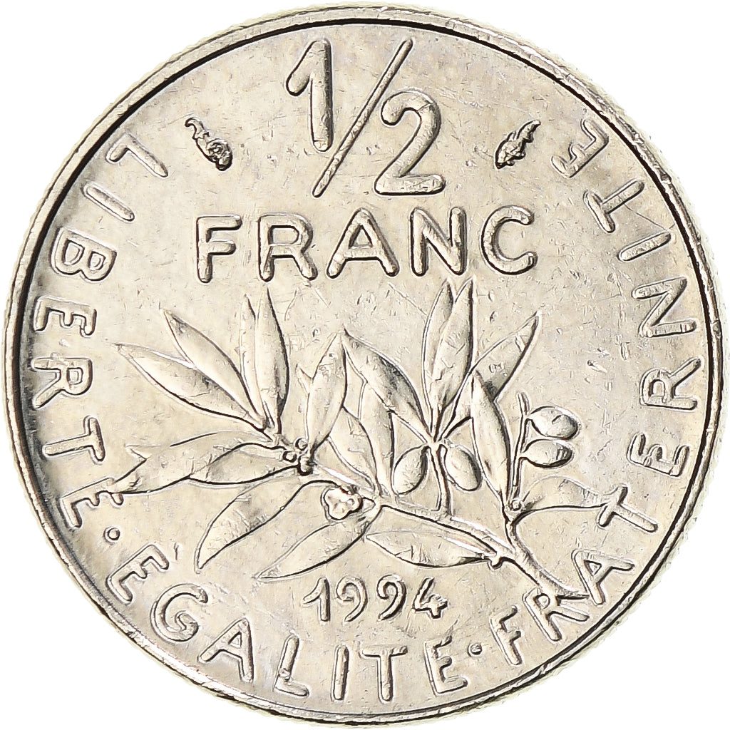 Moneda, Francia, Semeuse, 1/2 Franc, 1994, Paris, MBC+, Níquel, KM:931.1