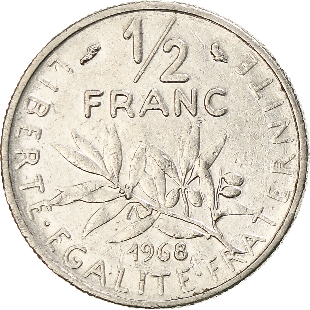 Moneda, Francia, Semeuse, 1/2 Franc, 1968, Paris, MBC, Níquel, KM:931.1