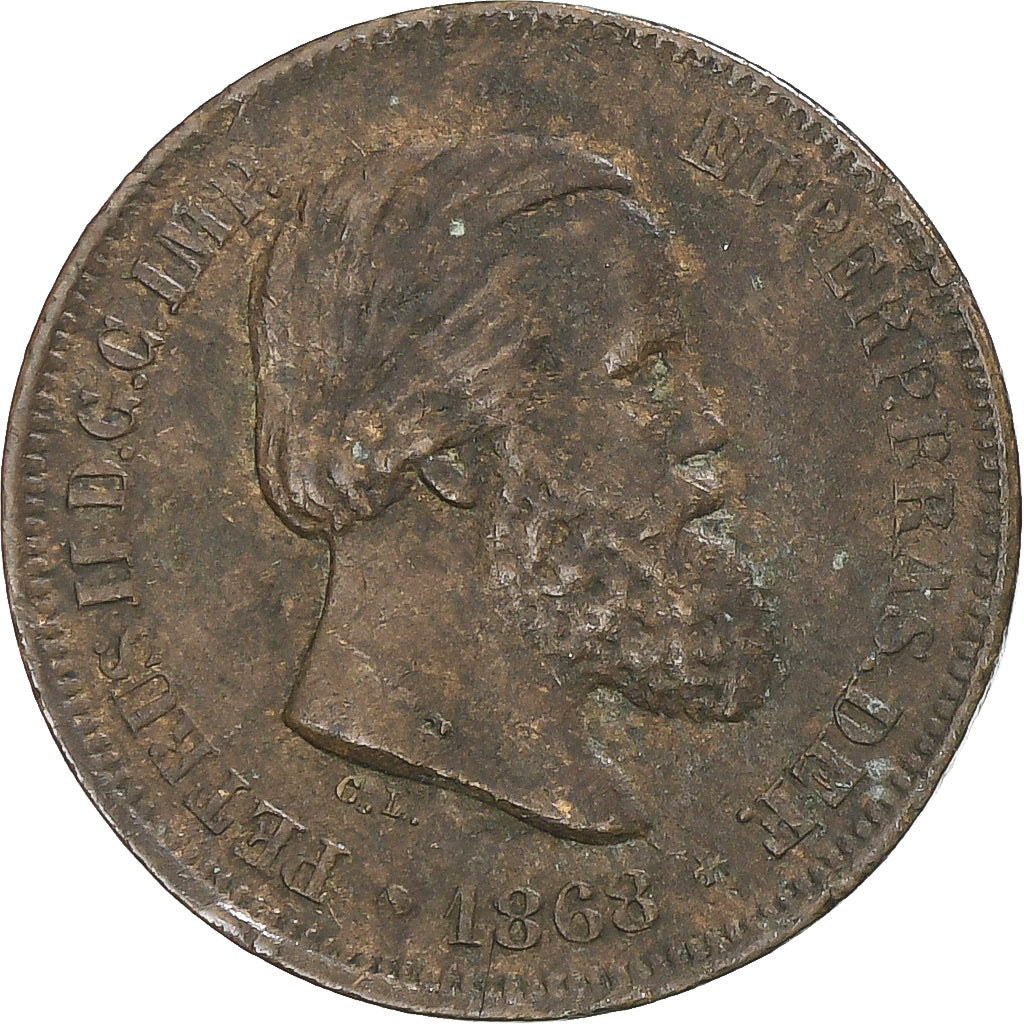 Münze, Brasilien, Pedro II, 10 Reis, 1868, S+, Bronze, KM:473