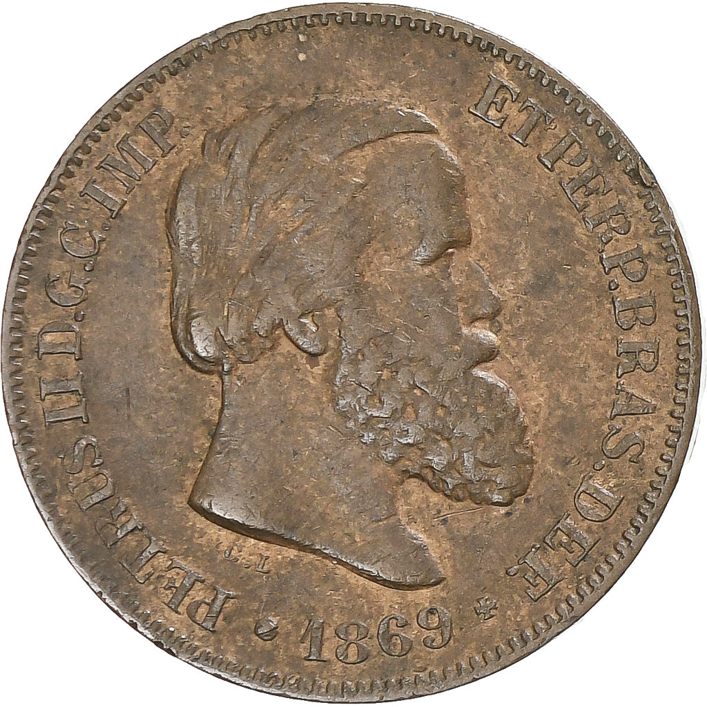 Coin, Brazil, Pedro II, 10 Reis, 1869, EF(40-45), Bronze, KM:473