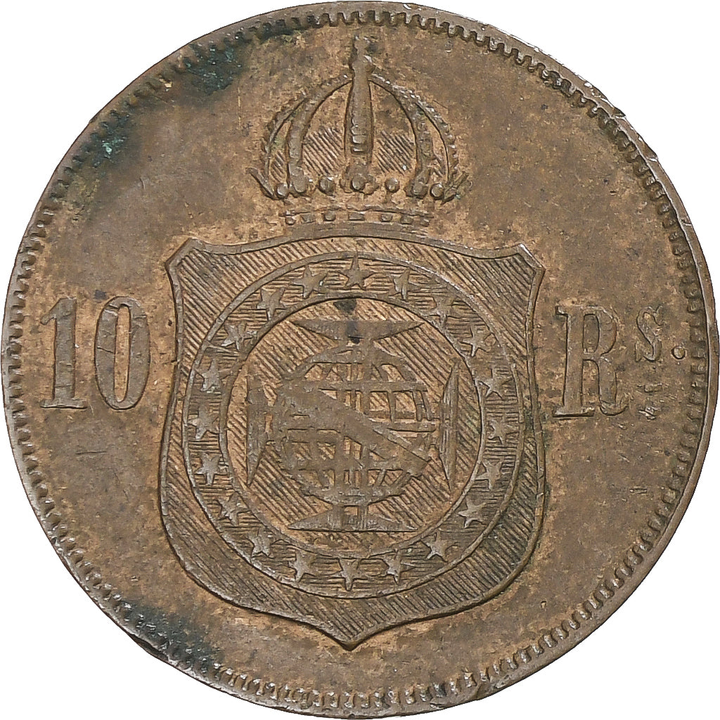 Coin, Brazil, Pedro II, 10 Reis, 1869, EF(40-45), Bronze, KM:473