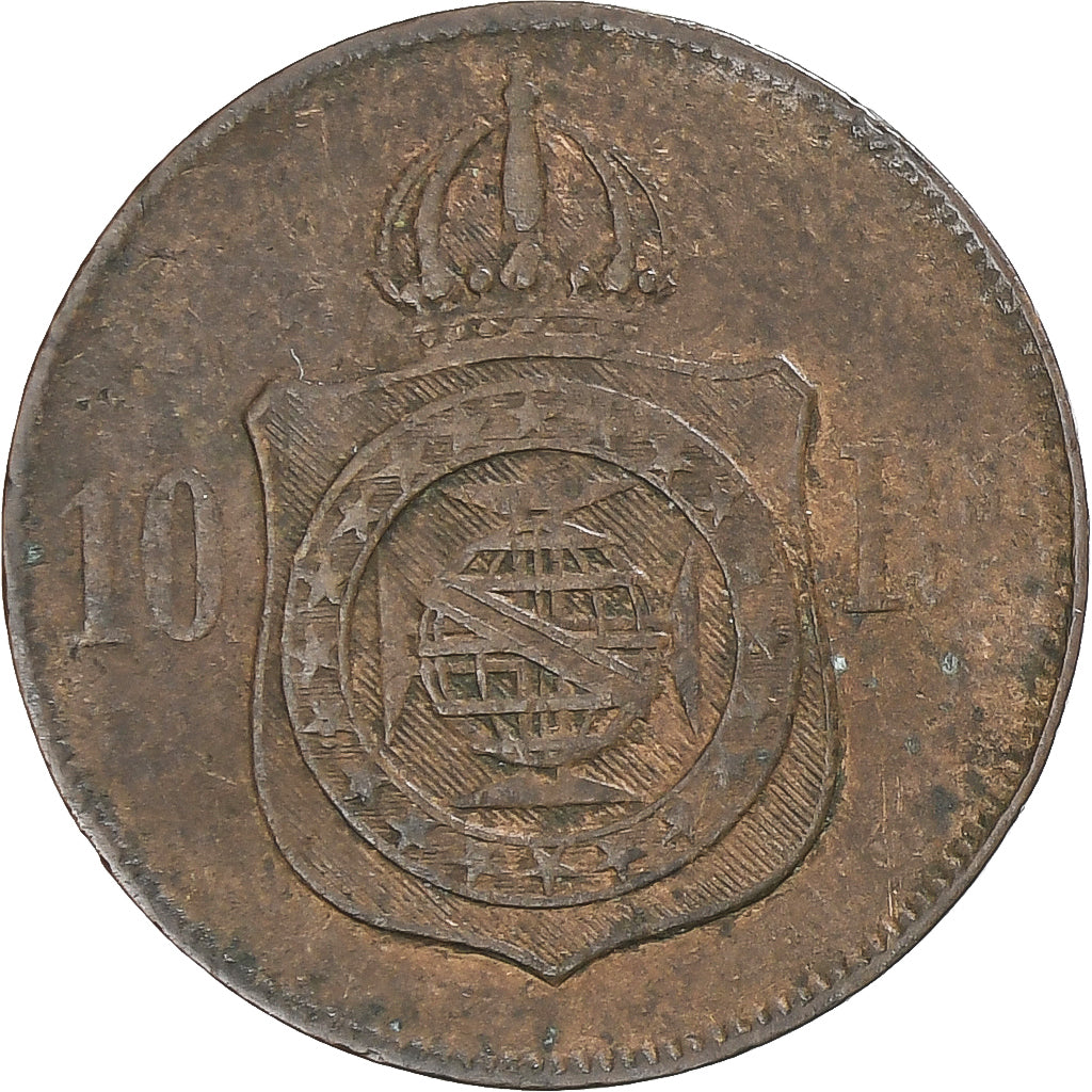 Munten, Brazilië, Pedro II, 10 Reis, 1869, FR+, Bronzen, KM:473