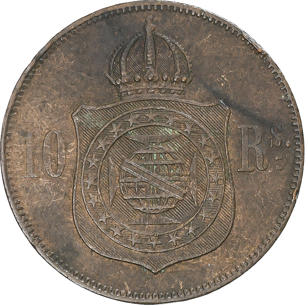 Coin, Brazil, Pedro II, 10 Reis, 1869, EF(40-45), Bronze, KM:473