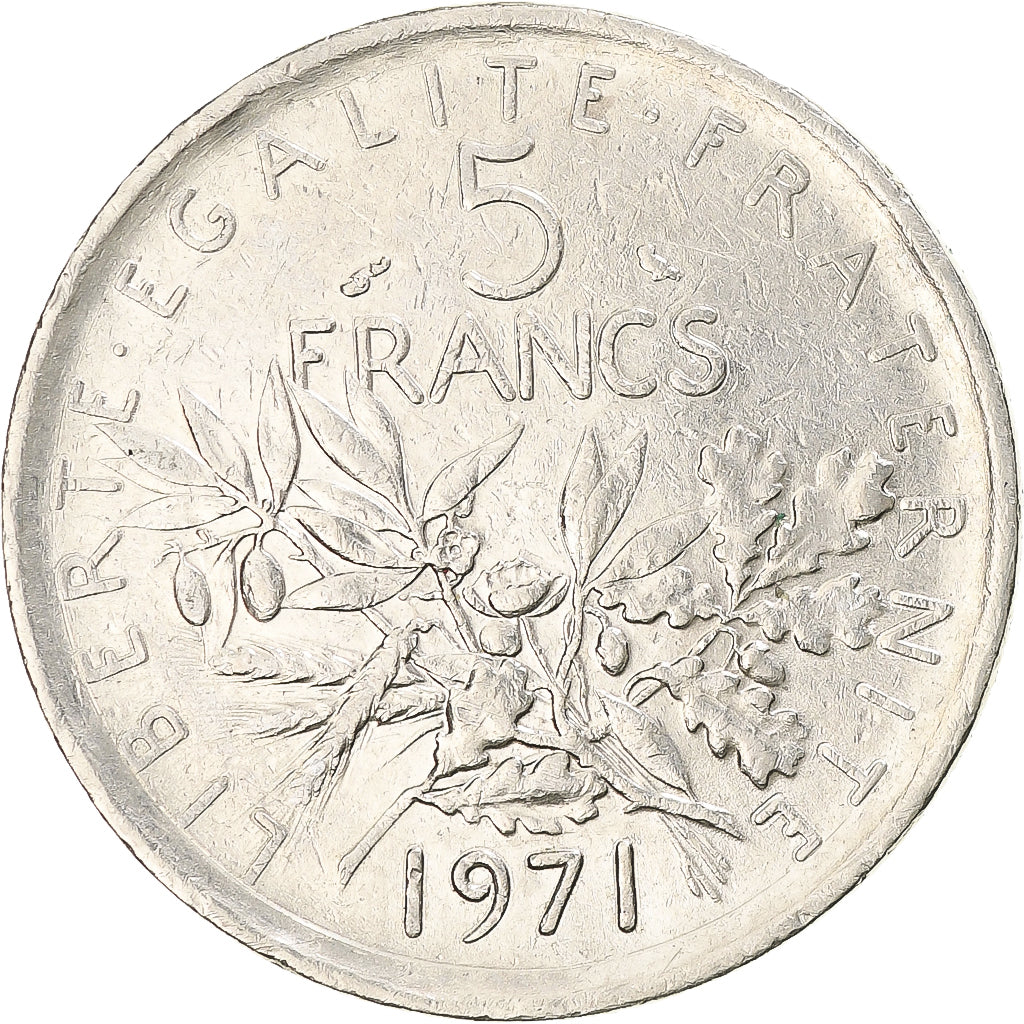 Moneda, Francia, Semeuse, 5 Francs, 1971, Paris, BC+, Níquel recubierto de