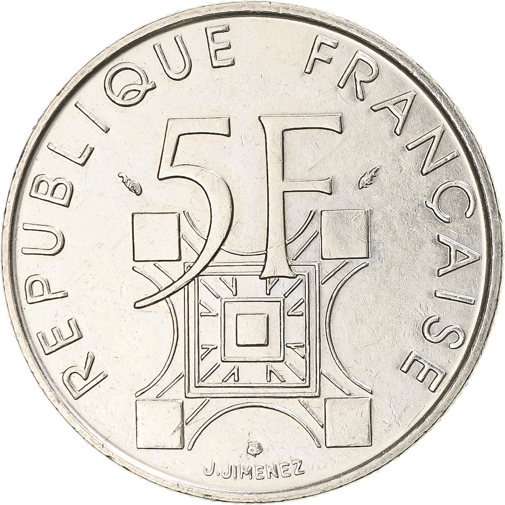 Munten, Frankrijk, Tour Eiffel, 5 Francs, 1989, Paris, ZF+, Nickel, KM:968