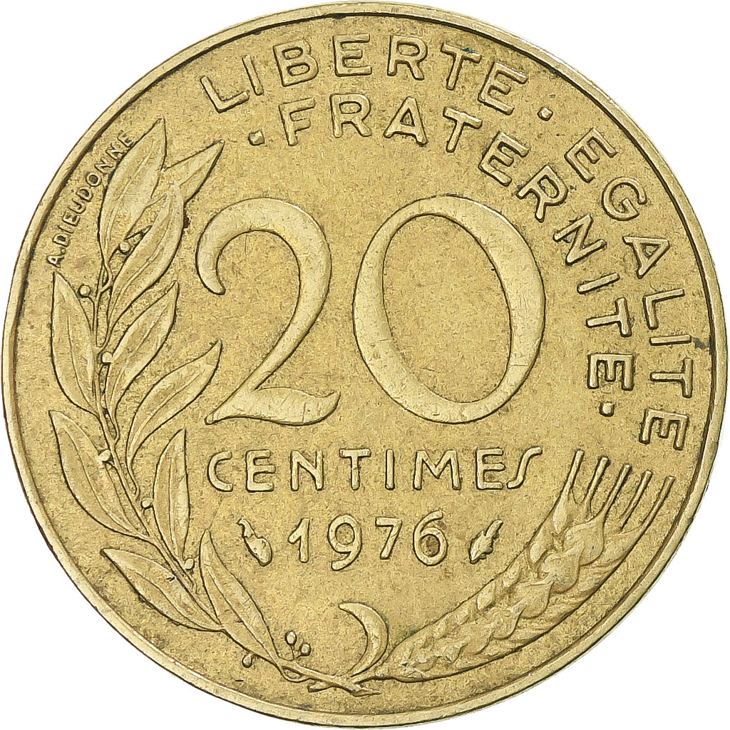 Moneta, Francja, Marianne, 20 Centimes, 1976, Paris, EF(40-45), Aluminium-Brąz