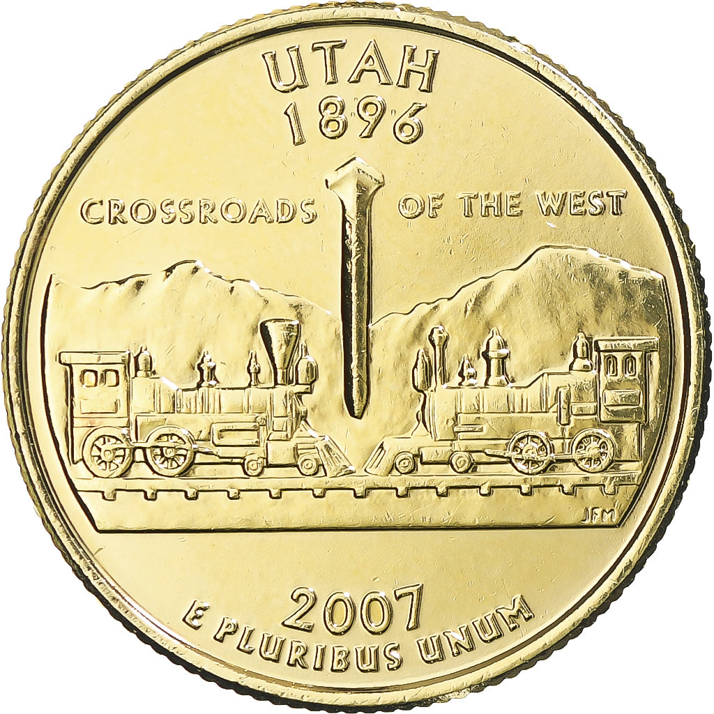 Coin, United States, Utah, Quarter, 2007, U.S. Mint, Denver, golden, MS(63)