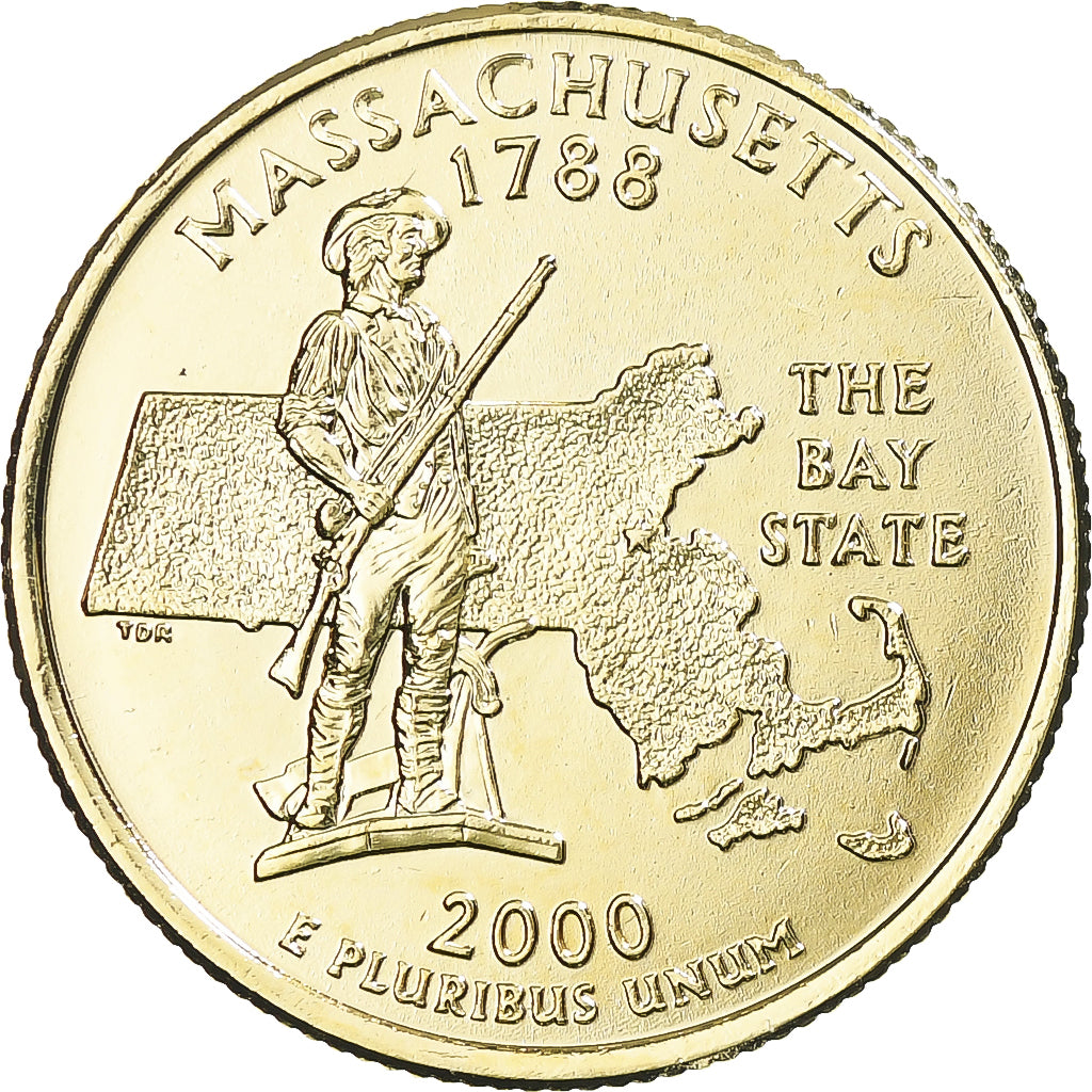 Moneta, Stati Uniti, Massachusetts, Quarter, 2000, U.S. Mint, Denver, golden