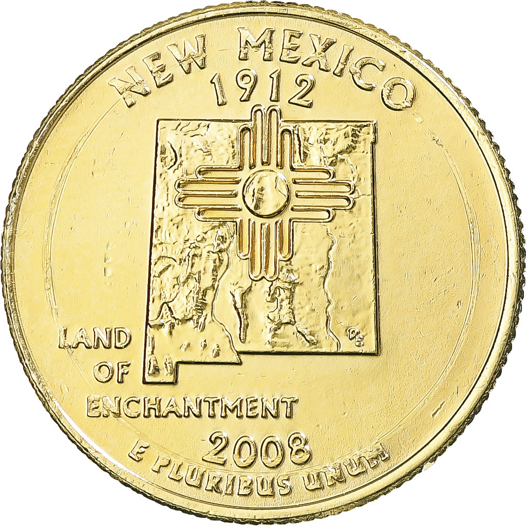 Moneda, Estados Unidos, New Mexico, Quarter, 2008, U.S. Mint, Dahlonega, golden