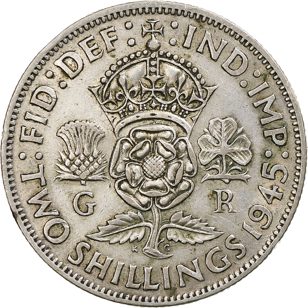 Munten, Groot Bretagne, George VI, Florin, Two Shillings, 1945, ZF, Zilver