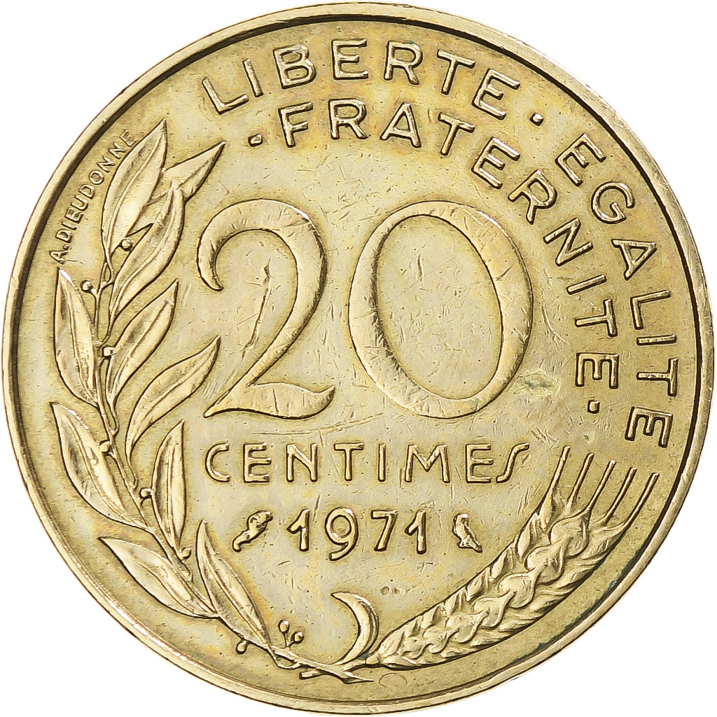 Moneta, Francja, Marianne, 20 Centimes, 1971, Paris, VF(30-35), Aluminium-Brąz