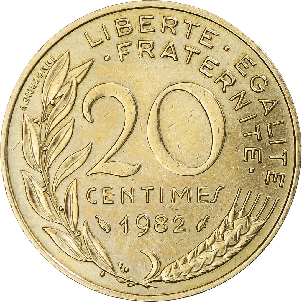 Moneta, Francja, Marianne, 20 Centimes, 1982, Paris, EF(40-45), Aluminium-Brąz
