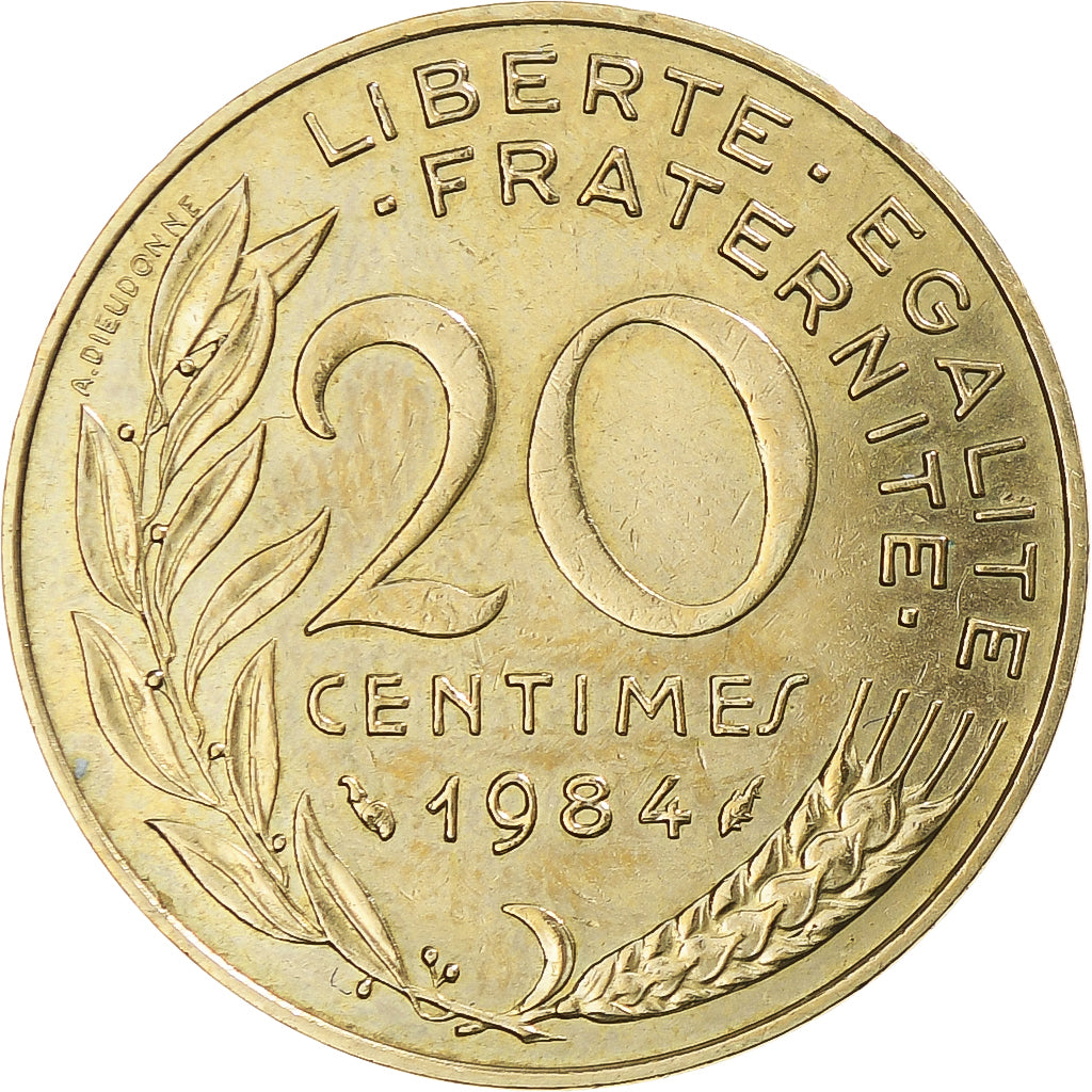 Moneta, Francja, Marianne, 20 Centimes, 1984, Paris, EF(40-45), Aluminium-Brąz