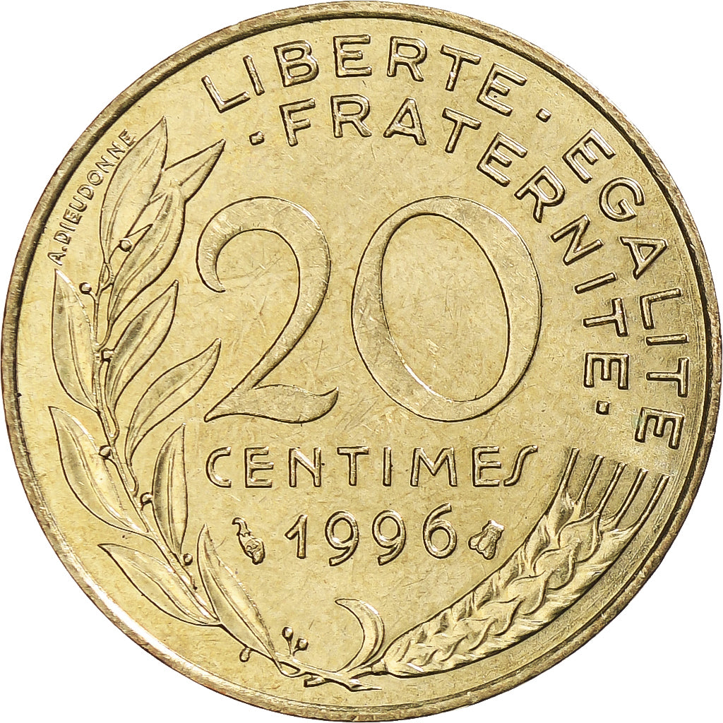 Munten, Frankrijk, Marianne, 20 Centimes, 1996, Paris, ZF+, Aluminum-Bronze