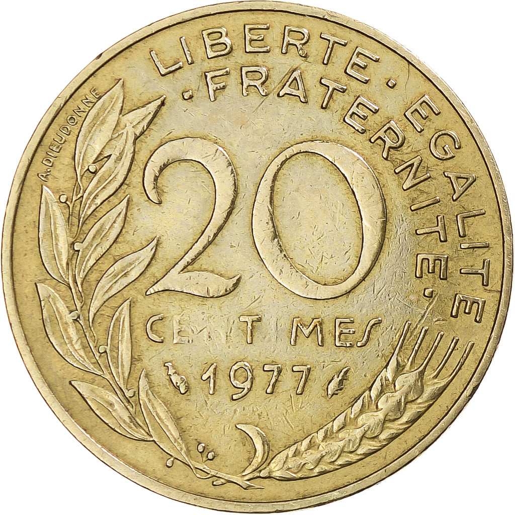 Frankreich, 20 Centimes, Marianne, 1977, Paris, Aluminum-Bronze, S+, KM:930