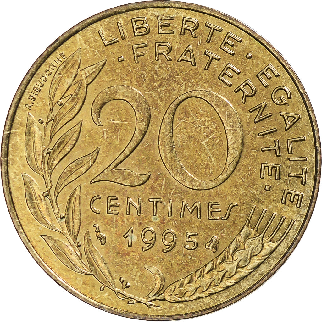 Moneta, Francja, Marianne, 20 Centimes, 1995, Paris, AU(50-53), Aluminium-Brąz