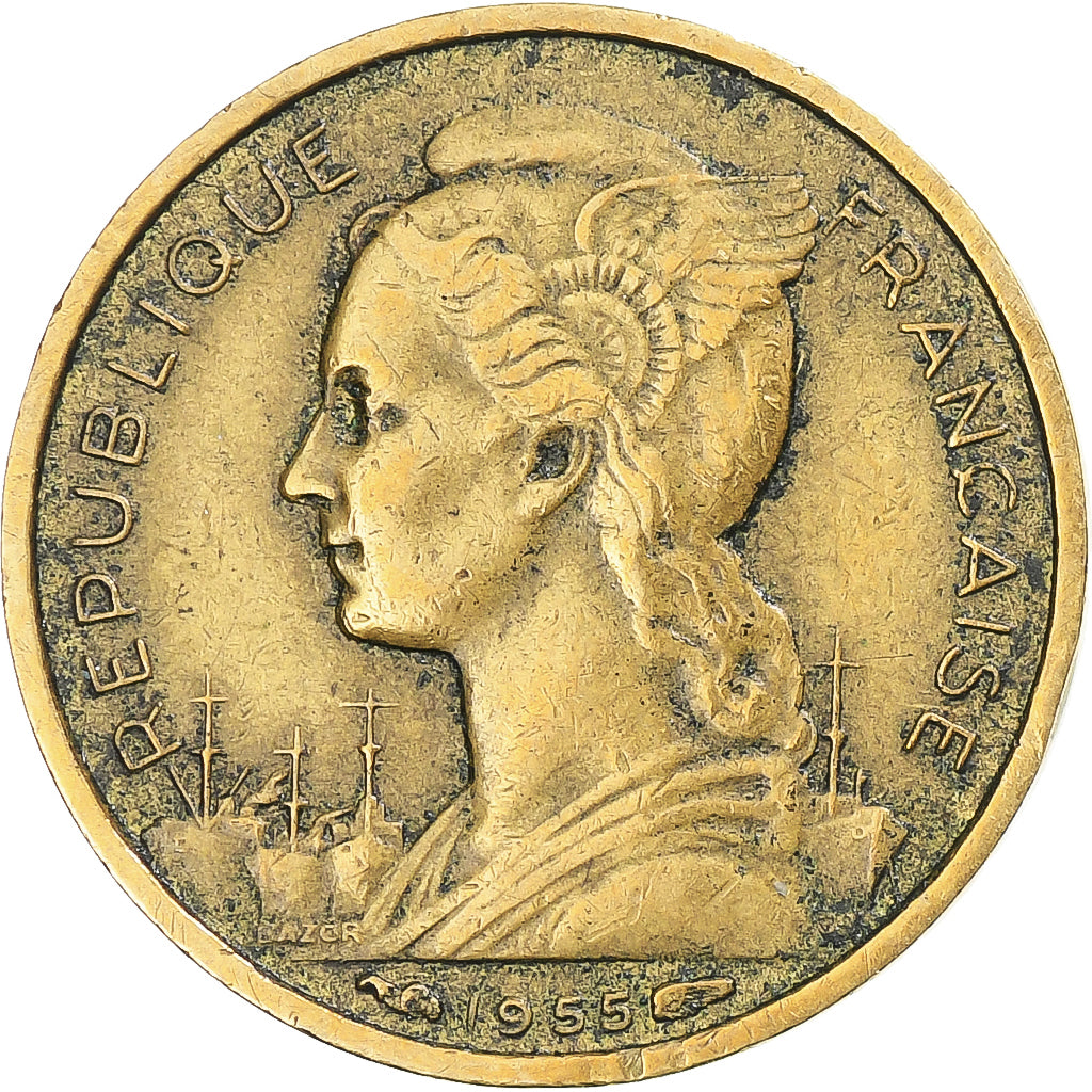 Coin, Réunion, 10 Francs, 1955, VF(30-35), Aluminum-Bronze, KM:10, Lecompte:78