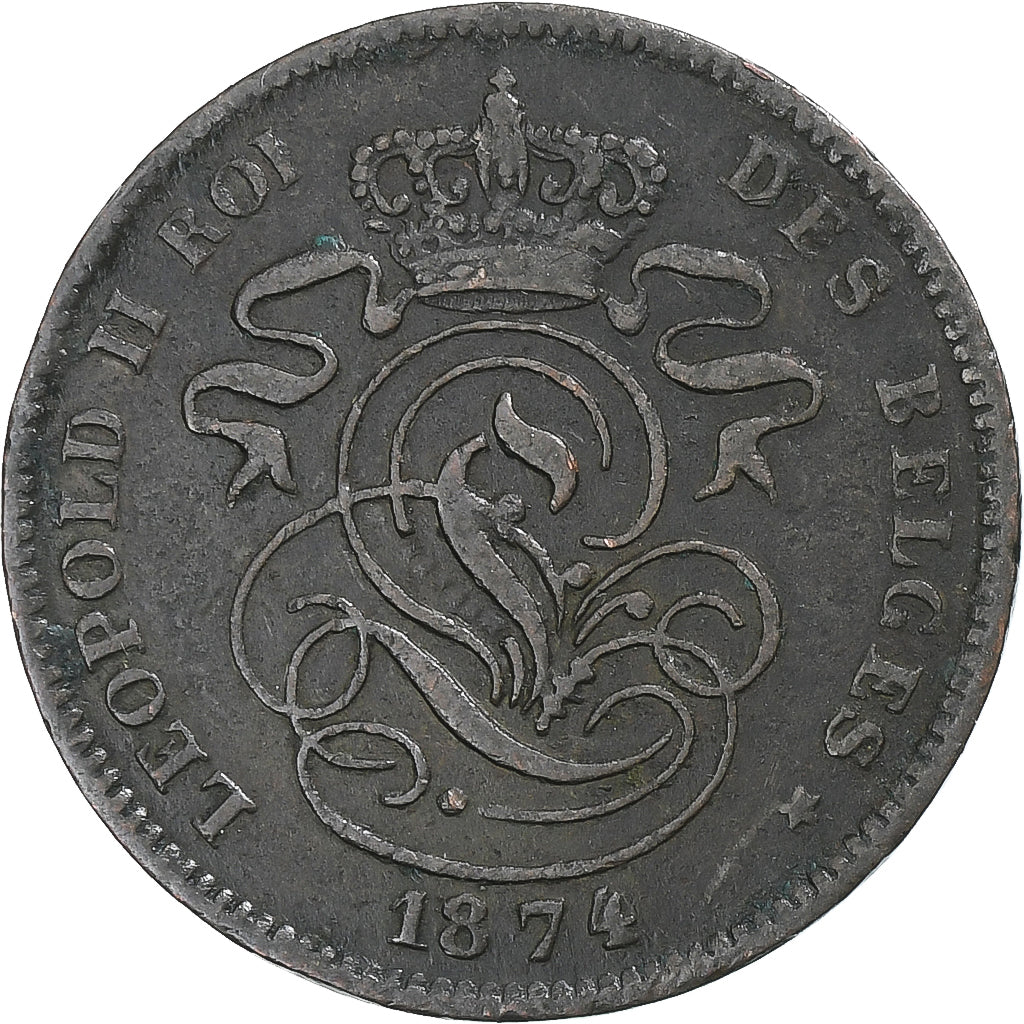 Coin, Belgium, Leopold II, 2 Centimes, 1874, VF(20-25), Copper, KM:35.1