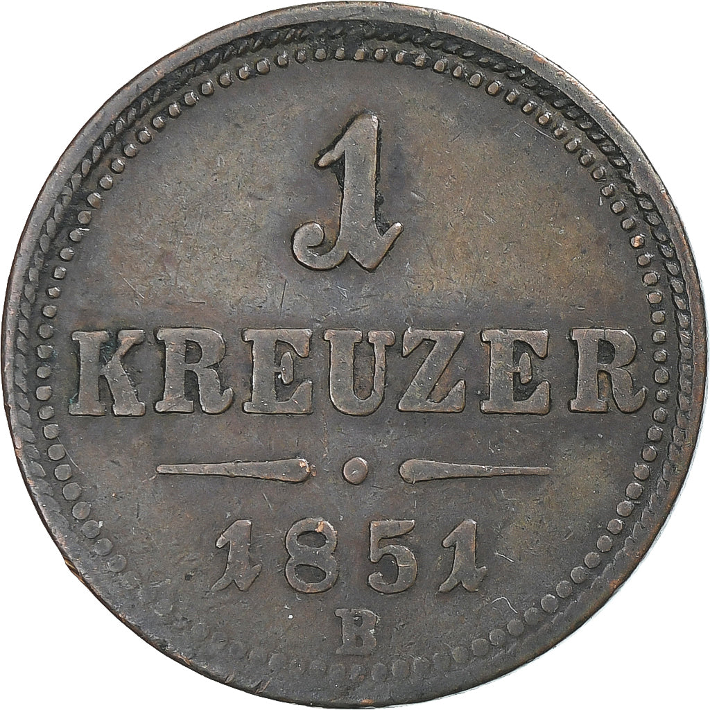 Coin, Austria, Franz Joseph I, Kreuzer, 1851, Kremnitz, VF(30-35), Copper