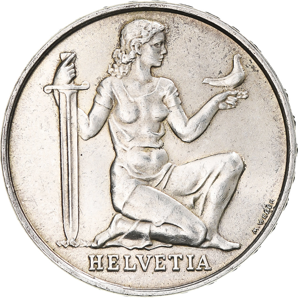 Coin, Switzerland, Helvetia, 5 Francs, 1936, Bern, AU(55-58), Silver, KM:41