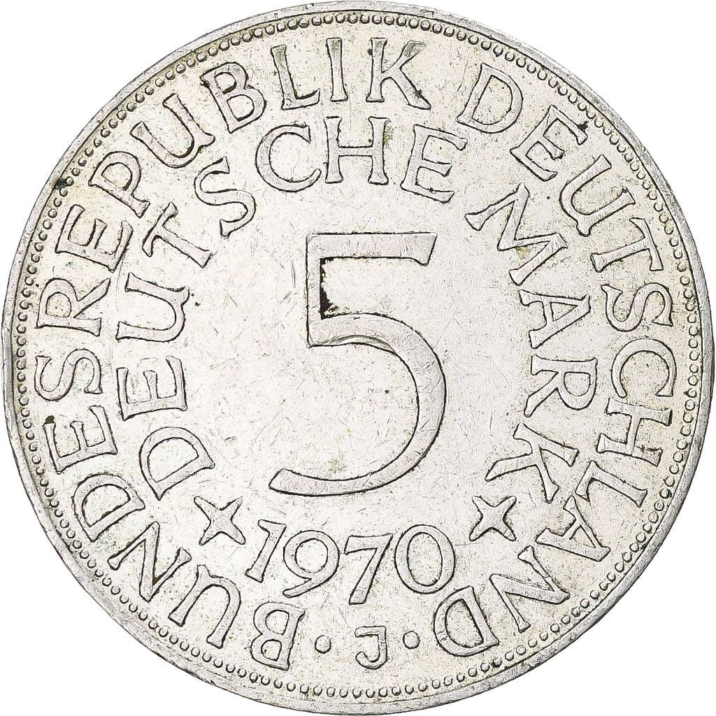 Moneta, GERMANIA - REPUBBLICA FEDERALE, 5 Mark, 1970, Hambourg, BB+, Argento