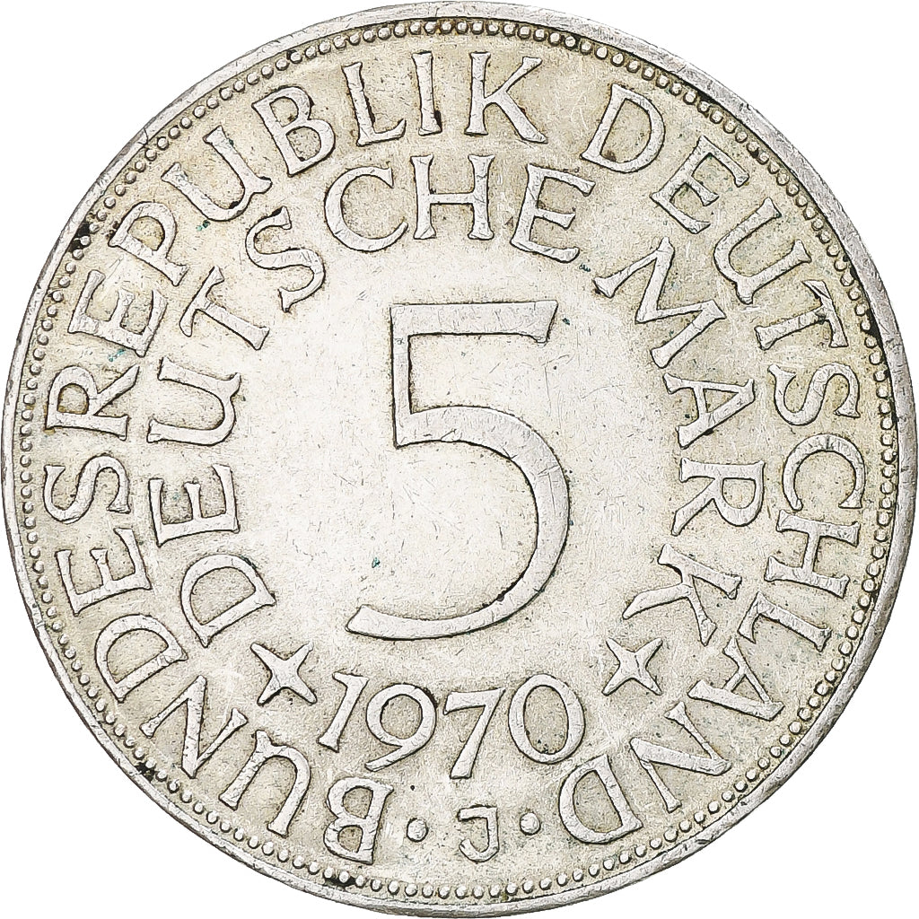 Moeda, ALEMANHA - REPÚBLICA FEDERAL, 5 Mark, 1970, Hambourg, EF(40-45), Prata