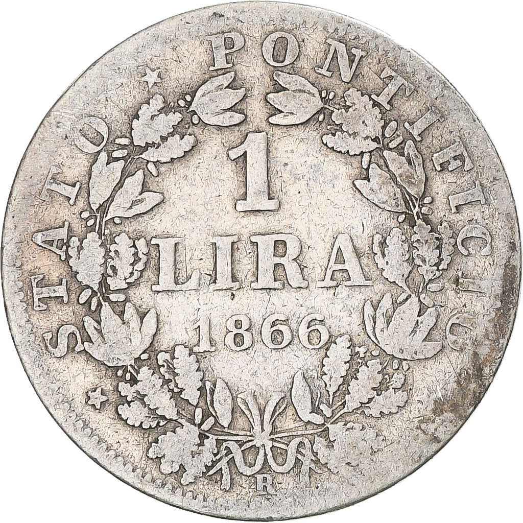 Coin, ITALIAN STATES, PAPAL STATES, Pius IX, Lira, 1866, Roma, VF(20-25)