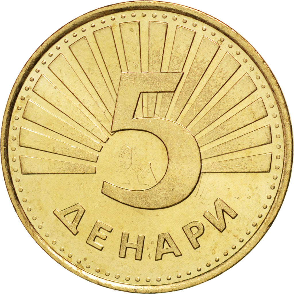 MACEDONIA, 5 Denari, 1993, KM #4, MS(63), Brass, 27.5, 7.28