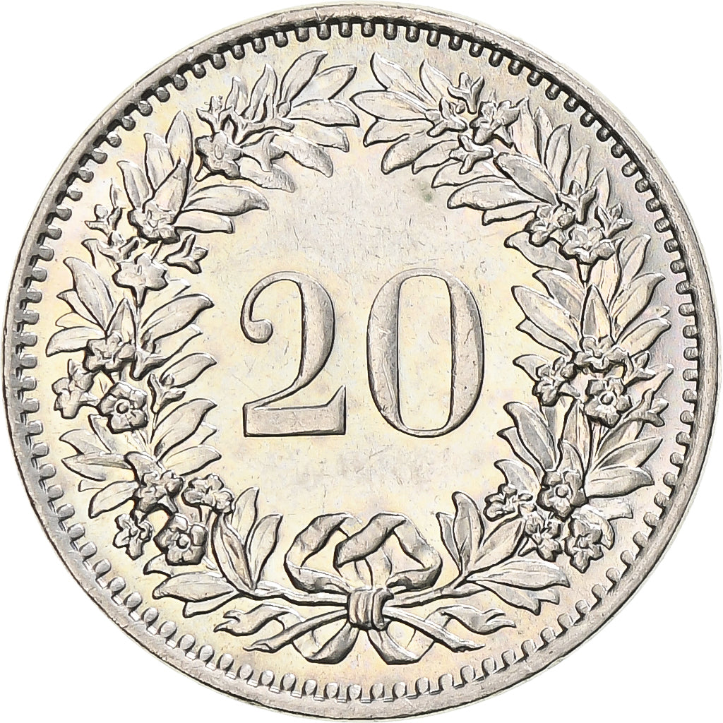 Moneta, Szwajcaria, 20 Rappen, 1970, Bern, MS(63), Miedź-Nikiel, KM:29a