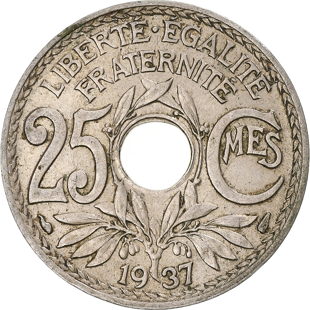 Munten, Frankrijk, Lindauer, 25 Centimes, 1937, ZF, Cupro-nikkel, KM:867a