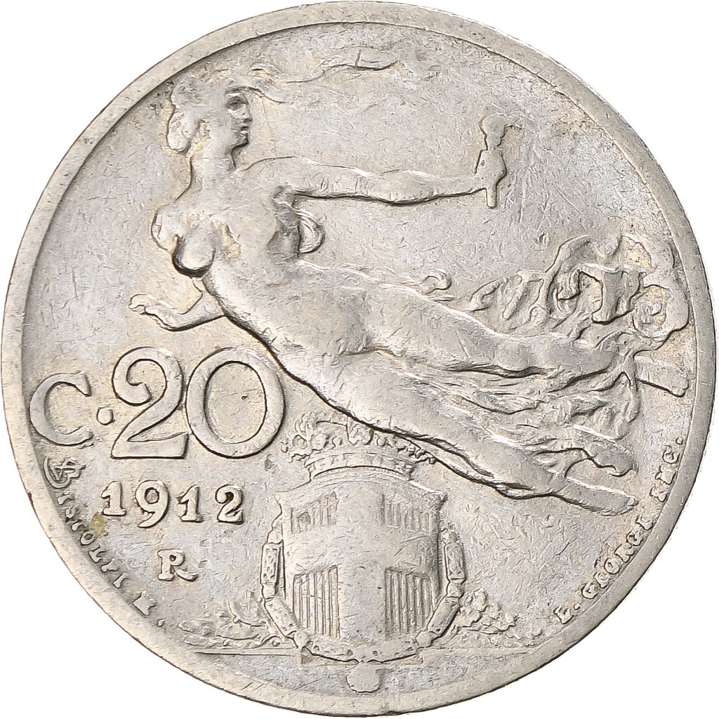 Moneda, Italia, Vittorio Emanuele III, 20 Centesimi, 1912, Rome, BC+, Níquel
