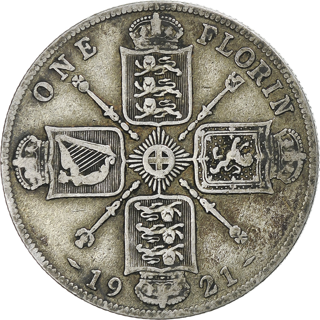 Munten, Groot Bretagne, George V, Florin, Two Shillings, 1921, FR, Zilver