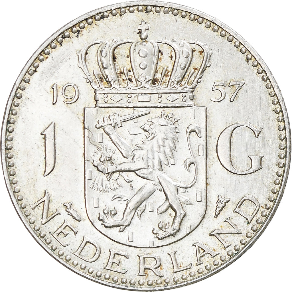 Moneta, Holandia, Juliana, Gulden, 1957, AU(50-53), Srebro, KM:184