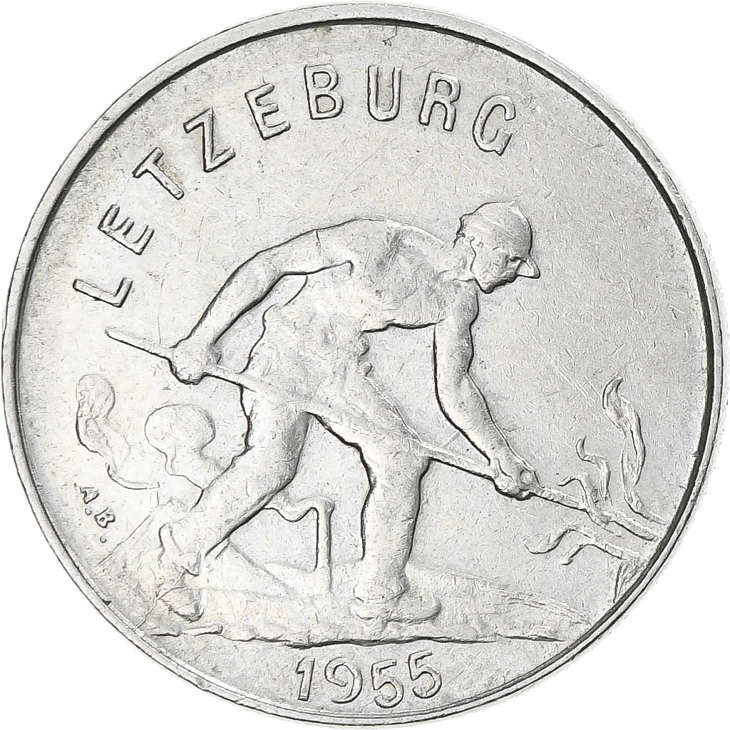 Coin, Luxembourg, Charlotte, Franc, 1955, EF(40-45), Copper-nickel, KM:46.2