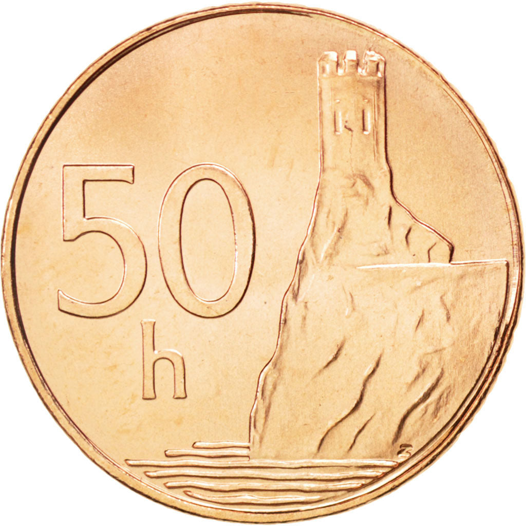 SLOVAKIA, 50 Halierov, 2006, KM #35, MS(63), Copper Plated Steel, 18.75, 2.81