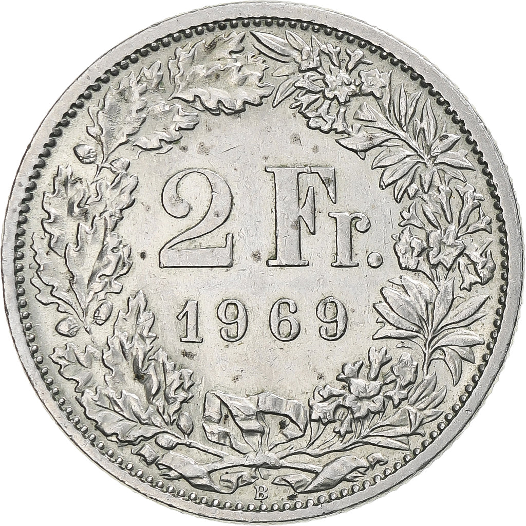 Coin, Switzerland, 2 Francs, 1969, Bern, AU(50-53), Copper-nickel, KM:21a.1