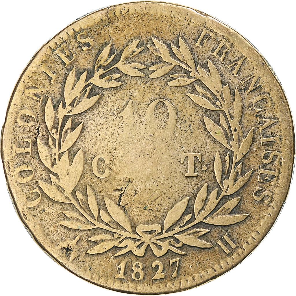 Monnaie, Colonies françaises, Charles X, 10 Centimes, 1827, La Rochelle, TB