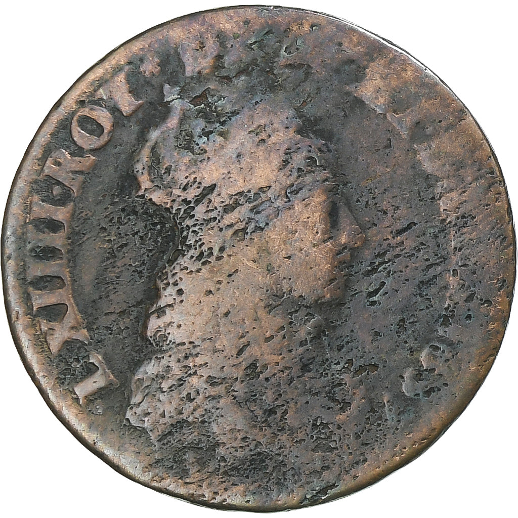 Moneta, Francia, Louis XIV, Liard de France au buste juvénile, deuxième type