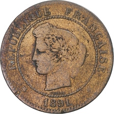 Munten, Frankrijk, Cérès, 5 Centimes, 1891, Paris, FR, Bronzen, KM:821.1