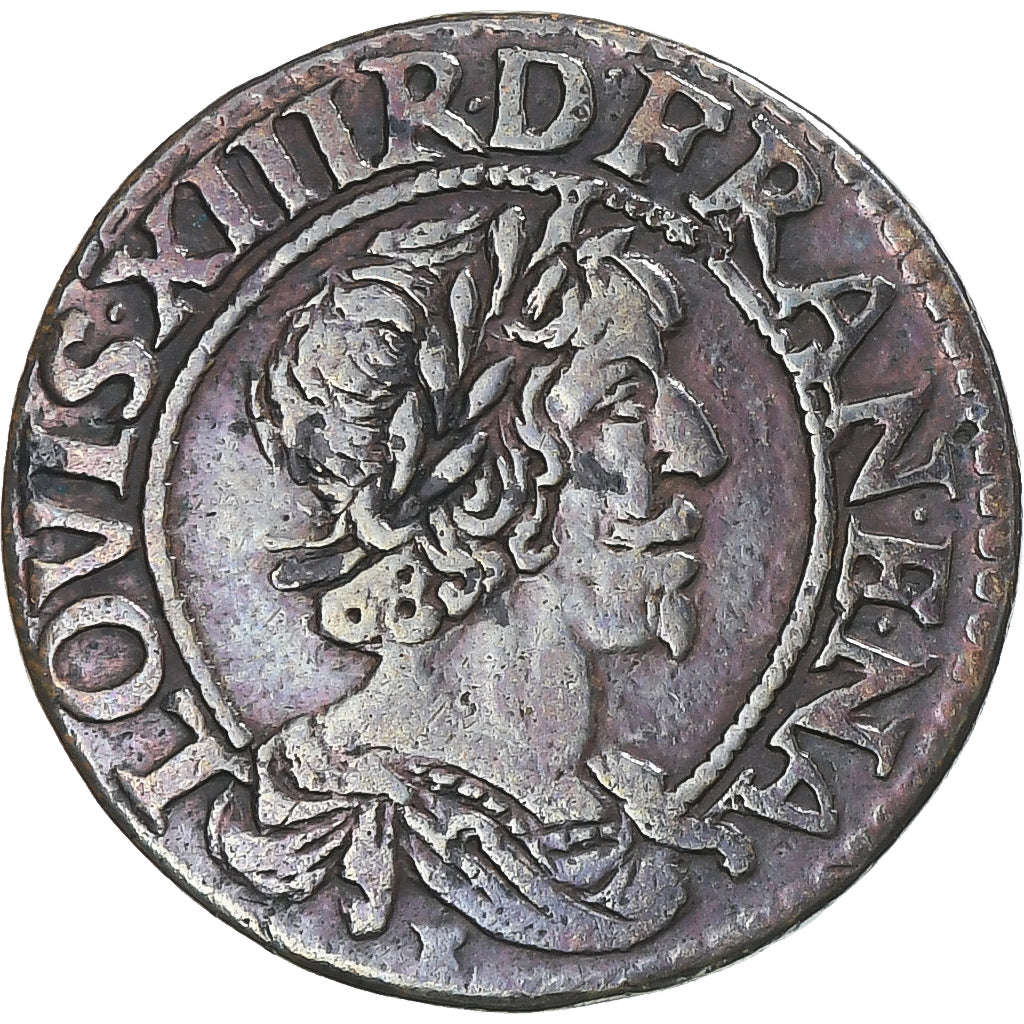 Coin, France, Louis XIII, Double Tournois, 1638, Tours, EF(40-45), Copper