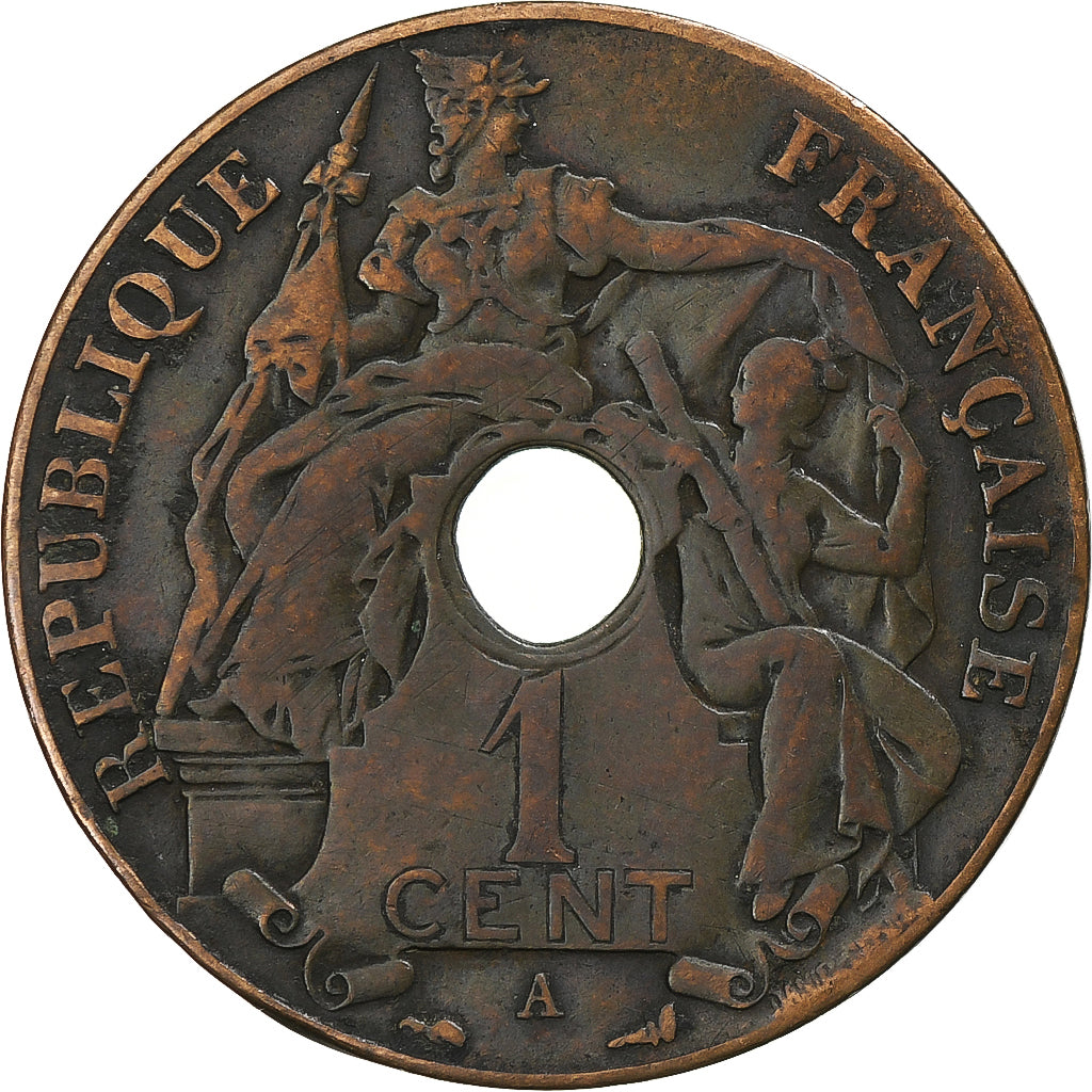 Moneta, INDOCINA FRANCESE, Cent, 1913, Paris, MB+, Bronzo, KM:12.1, Lecompte:74