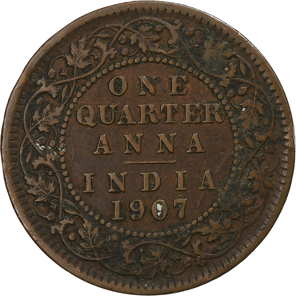 Coin, INDIA-BRITISH, Edward VII, 1/4 Anna, 1907, Calcutta, VF(30-35), Bronze