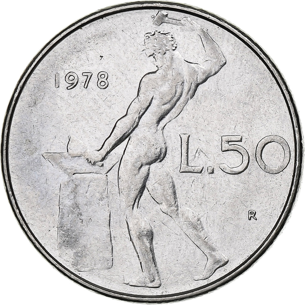 Italie, 50 Lire, 1978, Rome, TTB+, Acier inoxydable, KM:95.1