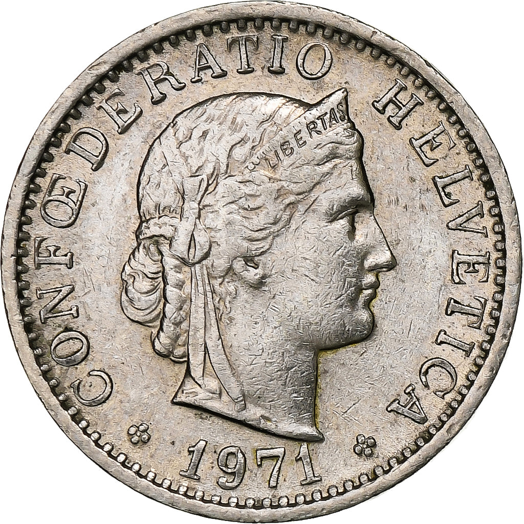 Switzerland, 20 Rappen, 1971, Bern, Copper-nickel, EF(40-45), KM:29a