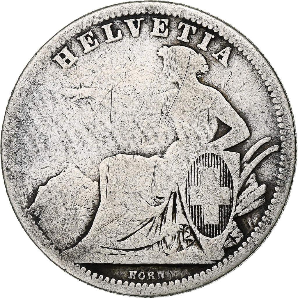 Suíça, Franc, 1861, VF(20-25), Prata