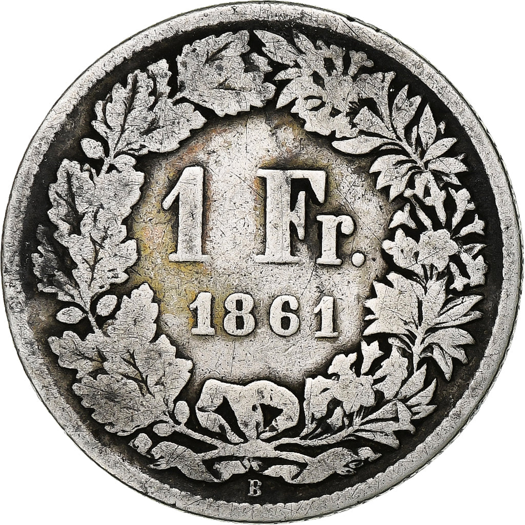 Suíça, Franc, 1861, VF(20-25), Prata